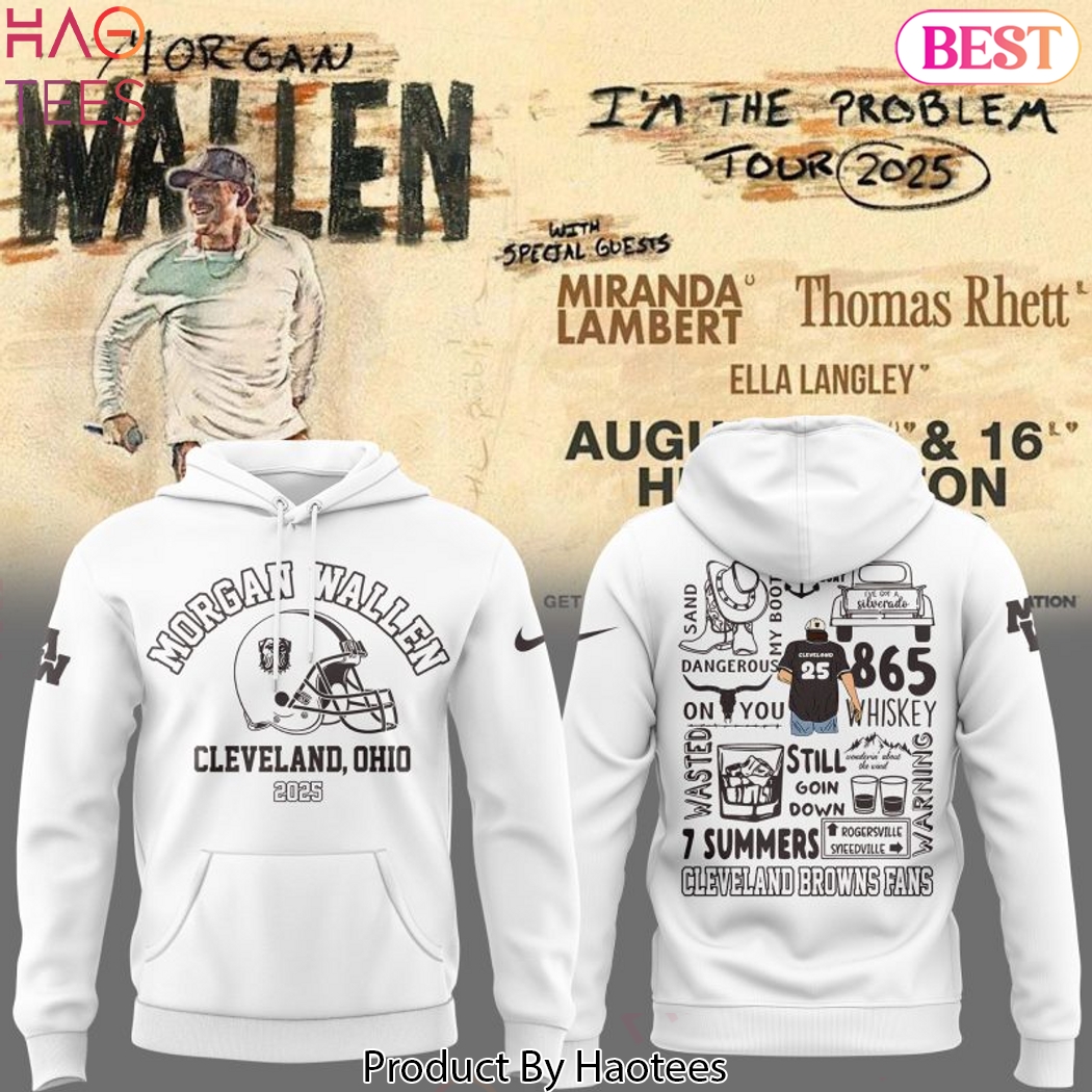 Wallen x Cleveland Browns Im The Problem Tour 2025 Design Hoodie - White Wallen x Cleveland Browns Im The Problem Tour 2025 Design Hoodie - White