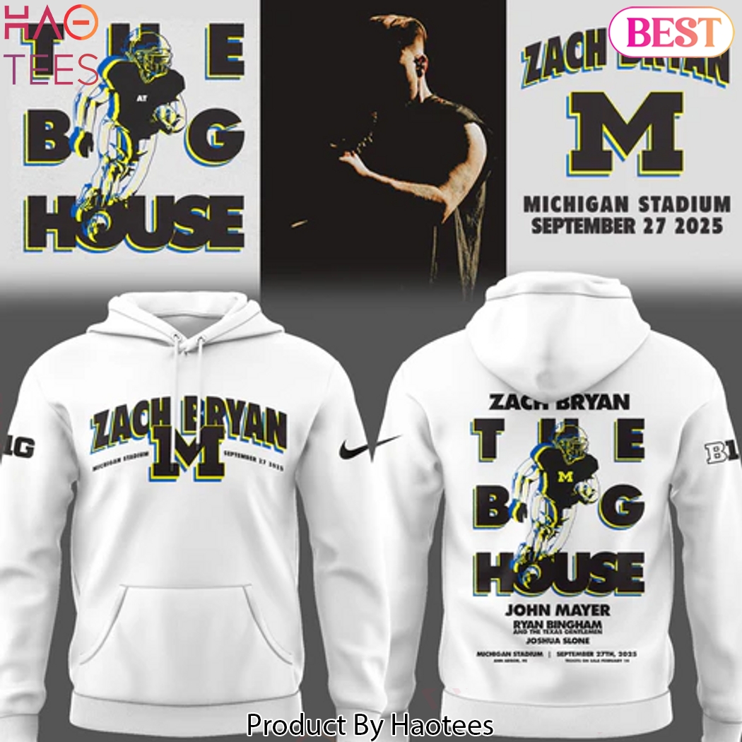 Michigan Zach The Quittin Time Tour 2025 Michigan Stadium Design Hoodie - White Michigan Zach The Quittin Time Tour 2025 Michigan Stadium Design Hoodie - White