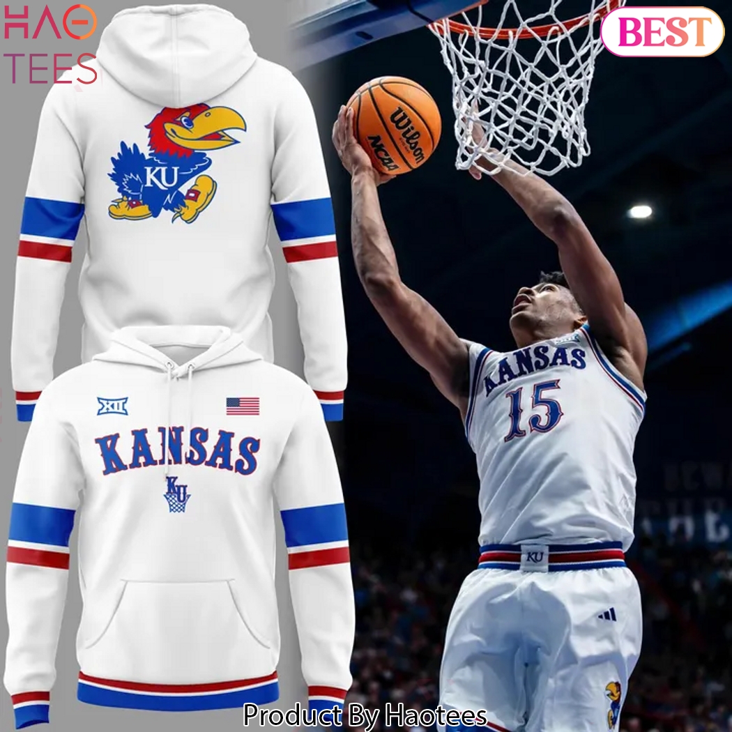 Kansas Jayhawks Basketball Throwback White Hoodie Kansas Jayhawks Basketball Throwback White Hoodie