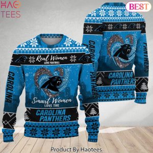 Real Women Love Football Smart Women Love The Carolina Panthers Ugly Christmas Sweater