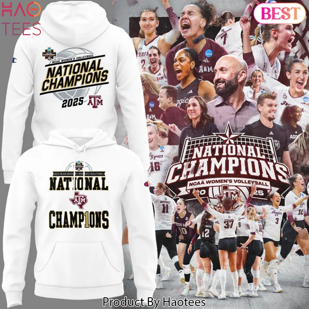 Texas A&M Aggies 2025 National Champions Texas A&M Volleyball Hoodie - White Texas A&M Aggies 2025 National Champions Texas A&M Volleyball Hoodie - White