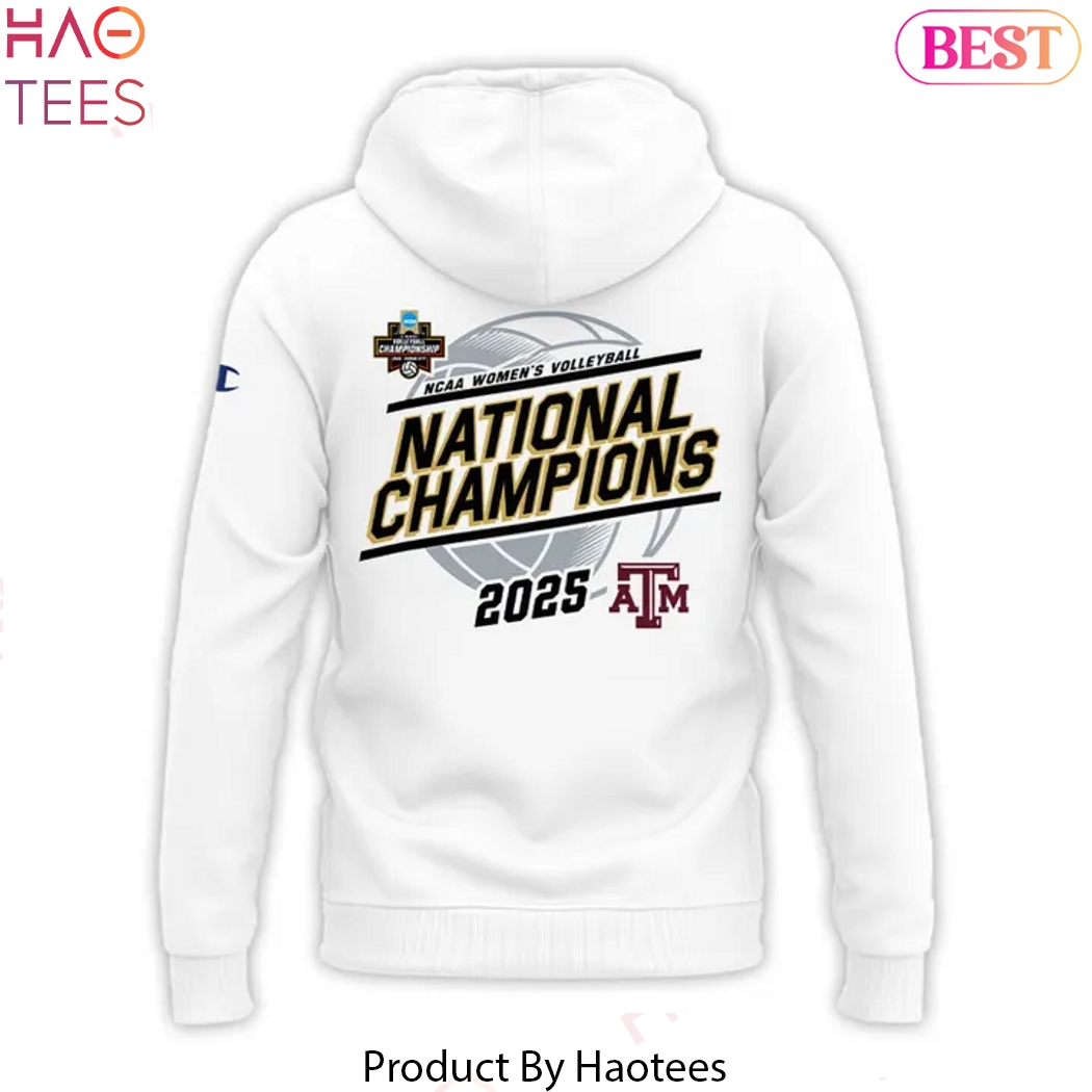 Texas A&M Aggies 2025 National Champions Texas A&M Volleyball Hoodie - White Texas A&M Aggies 2025 National Champions Texas A&M Volleyball Hoodie - White