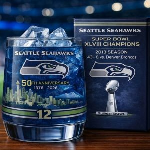 Seattle Seahawks 50th Anniversary 1976-2026 Whiskey Glass