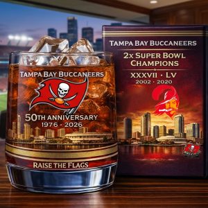 Tampa Bay Buccaneers 50th Anniversary Raise The Flags 2026 Whiskey Glass