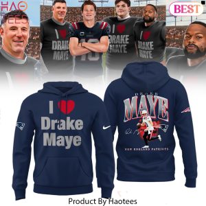 New England Patriots I Love Drake Maye Signature Hoodie – Blue