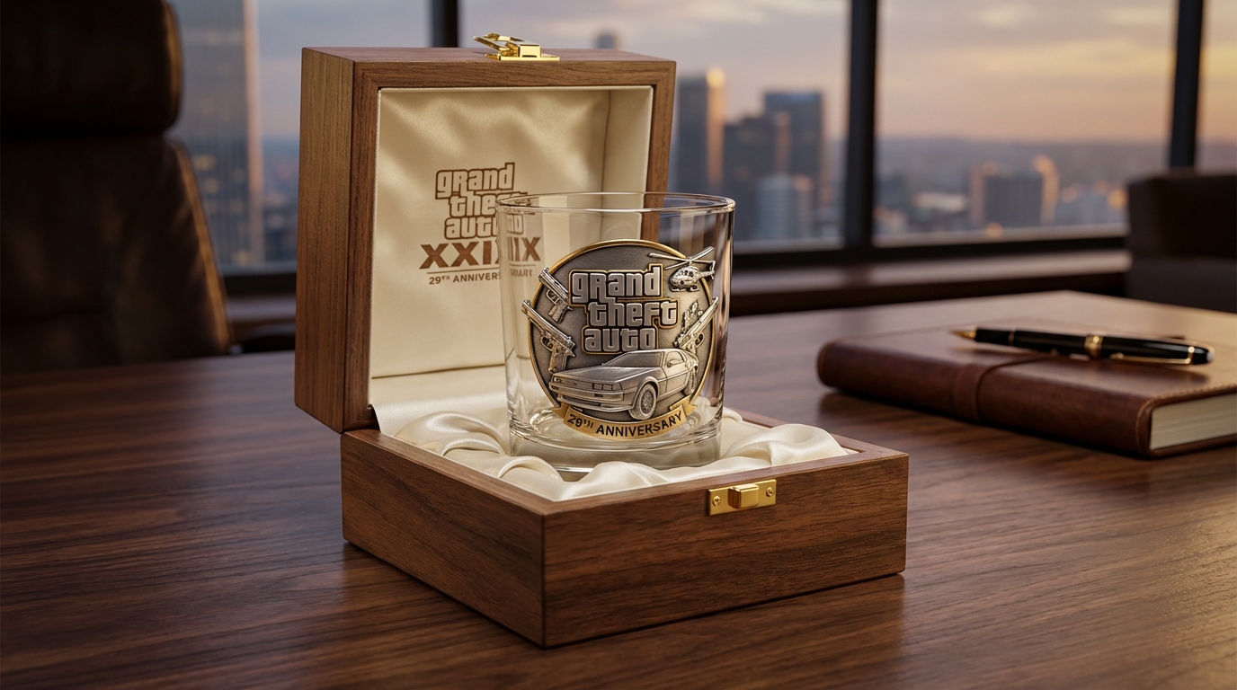 Grand Theft Auto GTA 29th Anniversary Limited Edition Premium 3D Relief Commemorative Whiskey Glass Grand Theft Auto GTA 29th Anniversary Limited Edition Premium 3D Relief Commemorative Whiskey Glass
