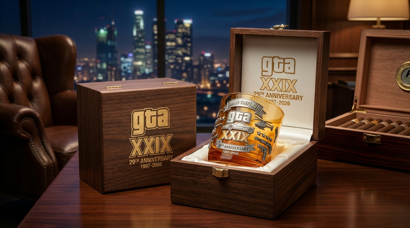 Grand Theft Auto GTA 29th Anniversary Limited Edition Premium 3D Relief Commemorative Whiskey Glass Grand Theft Auto GTA 29th Anniversary Limited Edition Premium 3D Relief Commemorative Whiskey Glass