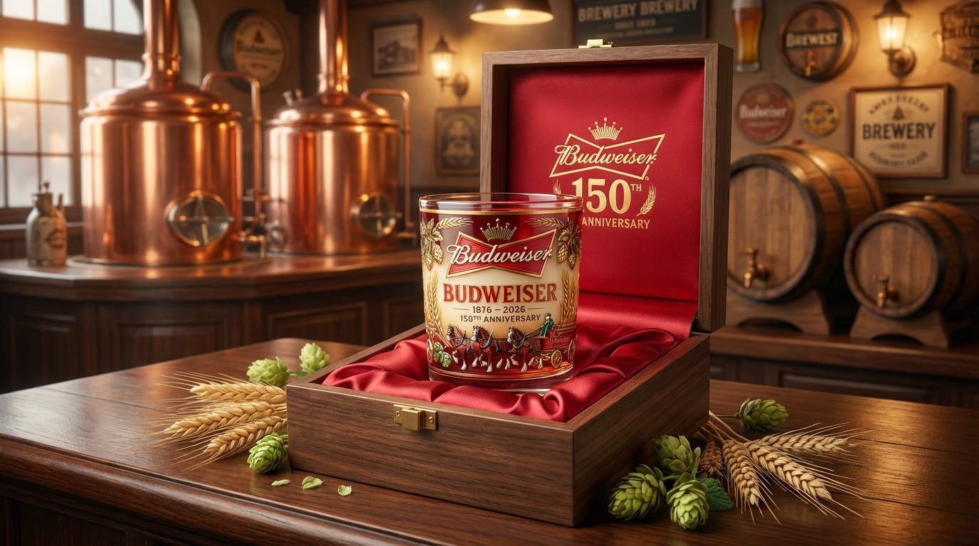 Budweiser 150th Anniversary Limited Edition Premium 3D Relief Collector Commemorative Whiskey Glass Budweiser 150th Anniversary Limited Edition Premium 3D Relief Collector Commemorative Whiskey Glass