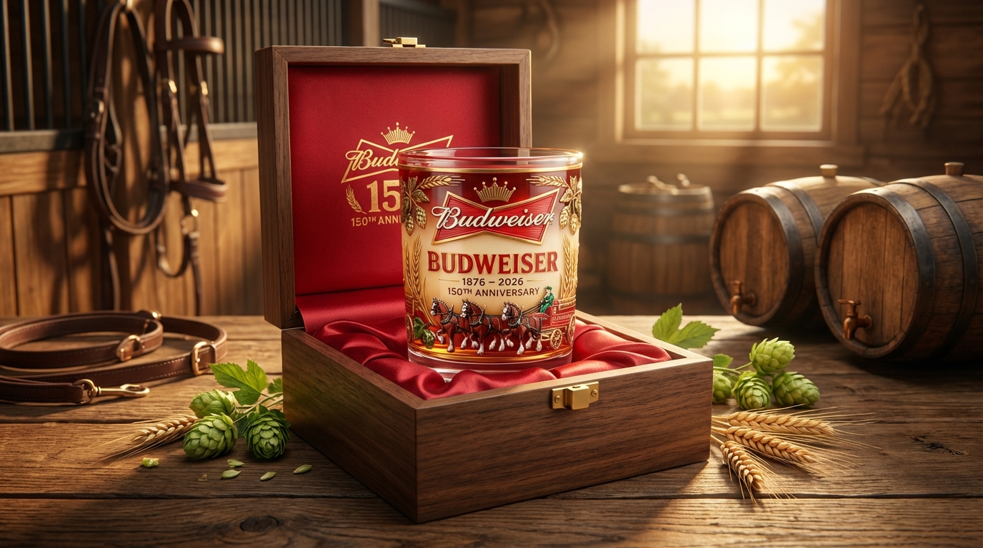 Budweiser 150th Anniversary Limited Edition Premium 3D Relief Collector Commemorative Whiskey Glass Budweiser 150th Anniversary Limited Edition Premium 3D Relief Collector Commemorative Whiskey Glass
