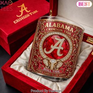 Alabama Crimson Tide Rammer Jammer Yellow Hammer Ornate Whiskey Glass
