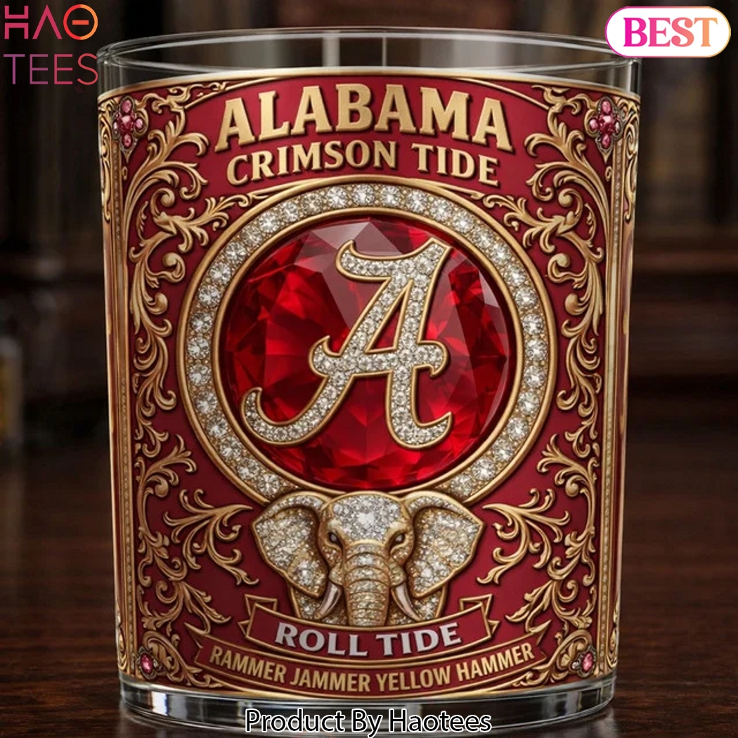 Alabama Crimson Tide Rammer Jammer Yellow Hammer Ornate Whiskey Glass Alabama Crimson Tide Rammer Jammer Yellow Hammer Ornate Whiskey Glass