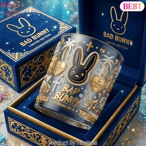 Bad Bunny Un Verano Sin Ti Embossed Gold & Silver Whiskey Glass