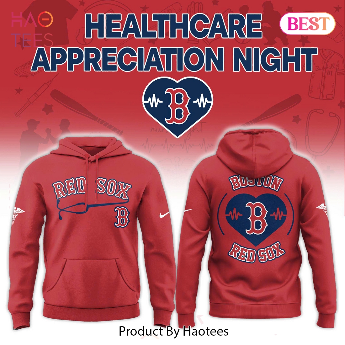 Boston Red Sox Healthcare Appreciation Heartbeat Pullover Hoodie Boston Red Sox Healthcare Appreciation Heartbeat Pullover Hoodie