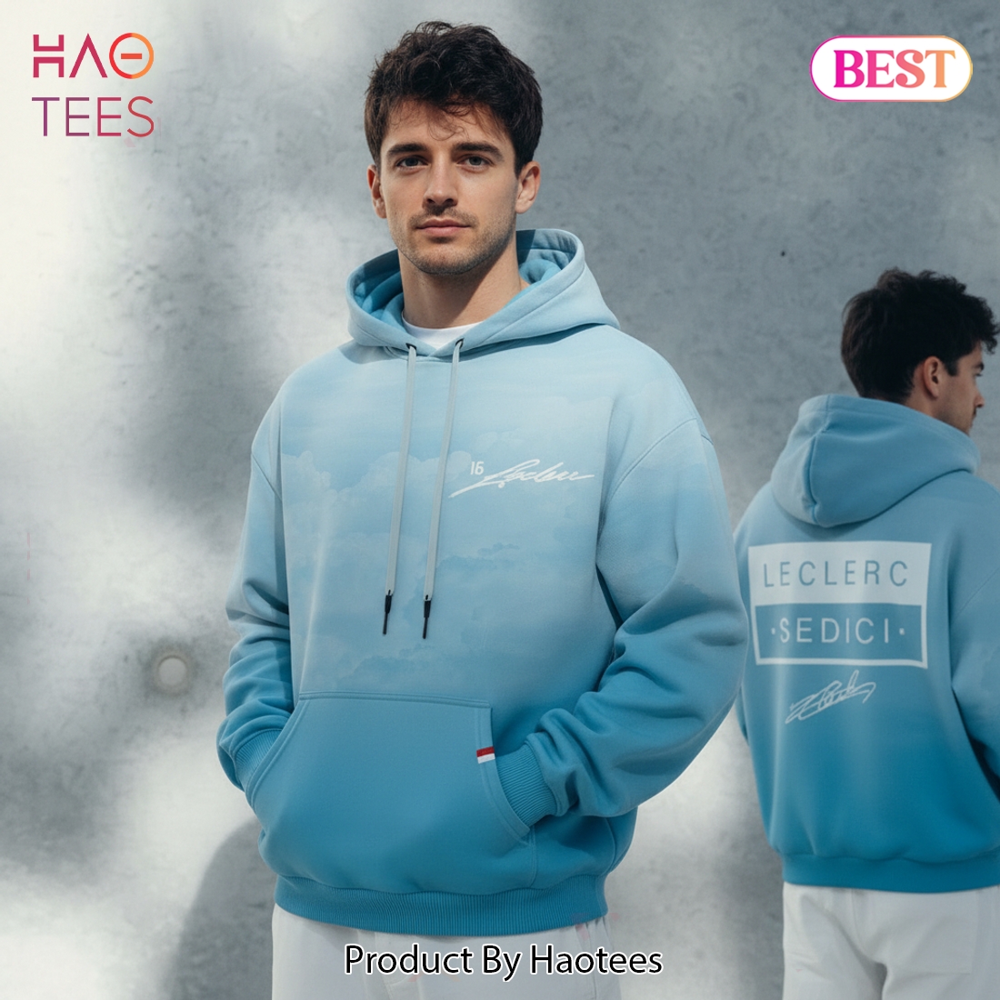 Charles Leclerc 16 Sedici F1 Sky Cloud Gradient Pullover Hoodie Charles Leclerc 16 Sedici F1 Sky Cloud Gradient Pullover Hoodie