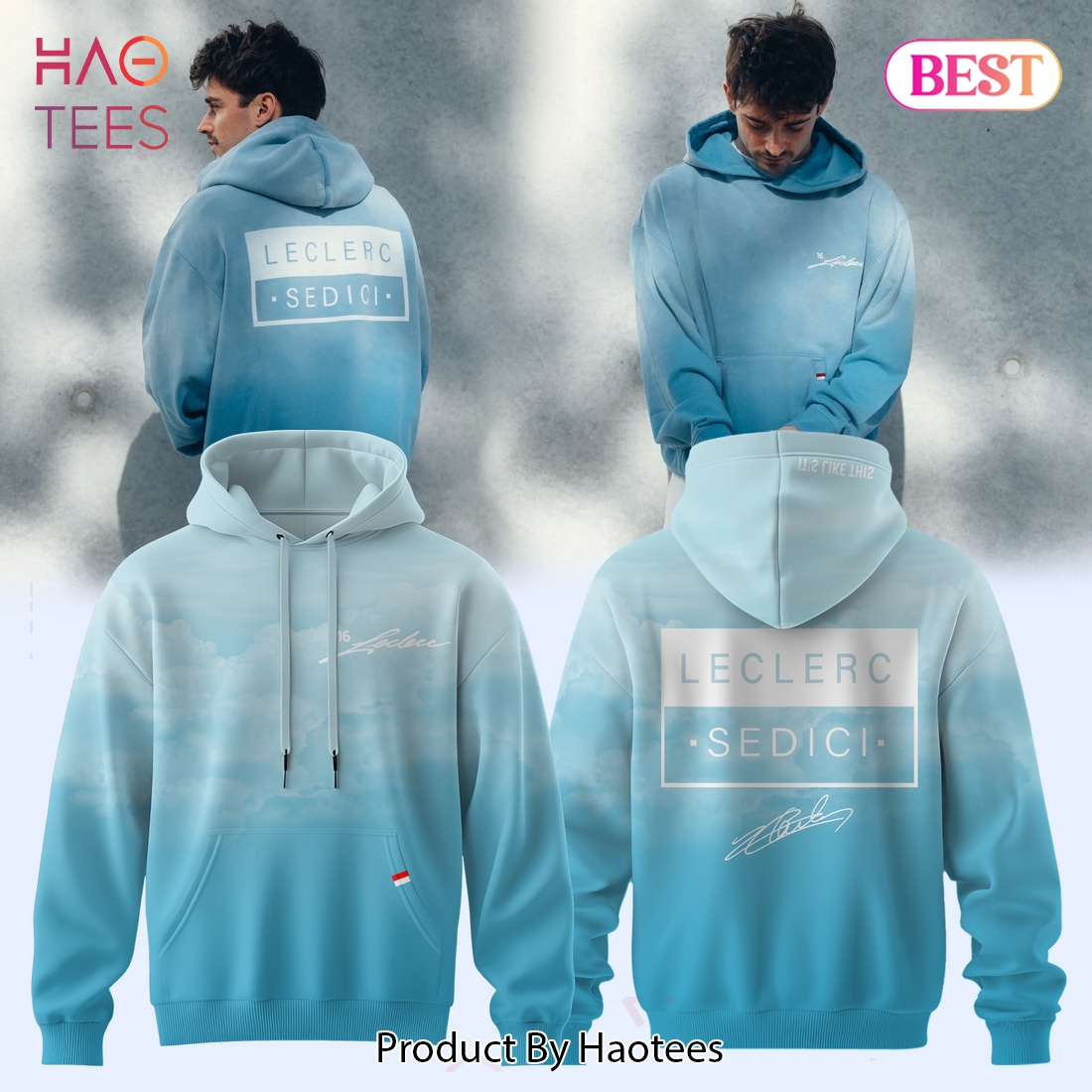 Charles Leclerc 16 Sedici F1 Sky Cloud Gradient Pullover Hoodie Charles Leclerc 16 Sedici F1 Sky Cloud Gradient Pullover Hoodie