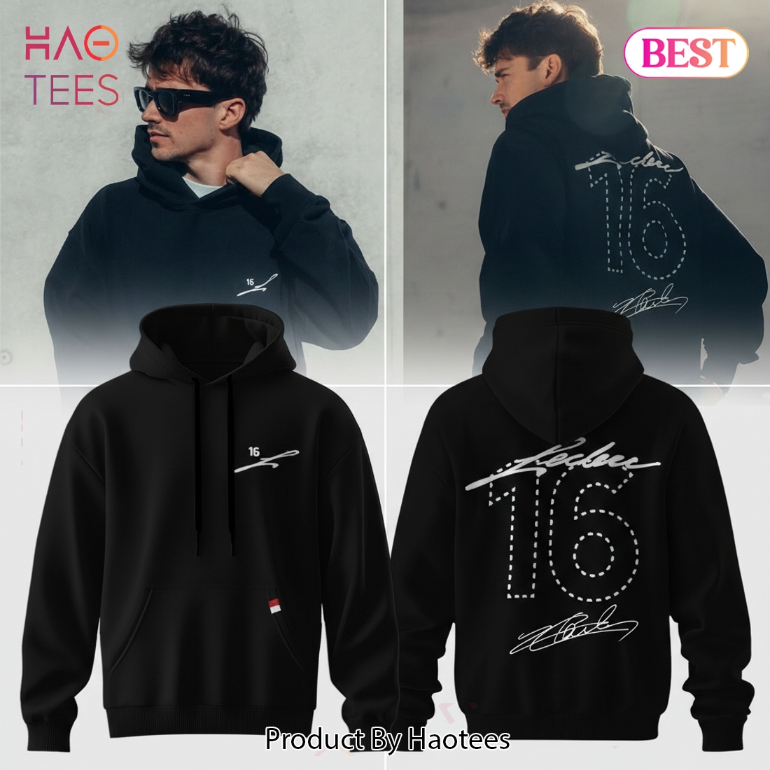 Charles Leclerc 16 Signature Black F1 Racing Hoodie Charles Leclerc 16 Signature Black F1 Racing Hoodie