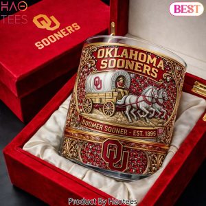 Oklahoma Sooners Boomer Sooner Wagon Design Commemorative Whiskey Glass