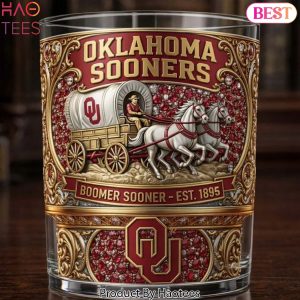 Oklahoma Sooners Boomer Sooner Wagon Design Commemorative Whiskey Glass