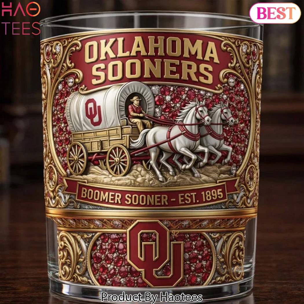 Oklahoma Sooners Boomer Sooner Wagon Design Commemorative Whiskey Glass Oklahoma Sooners Boomer Sooner Wagon Design Commemorative Whiskey Glass