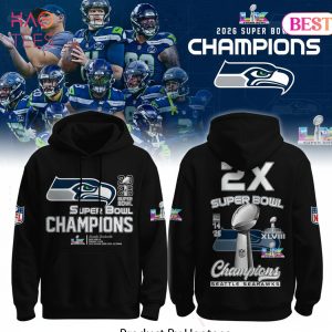Seattle Seahawks  2026 2X Super Bowl LX Champions Black Hoodie