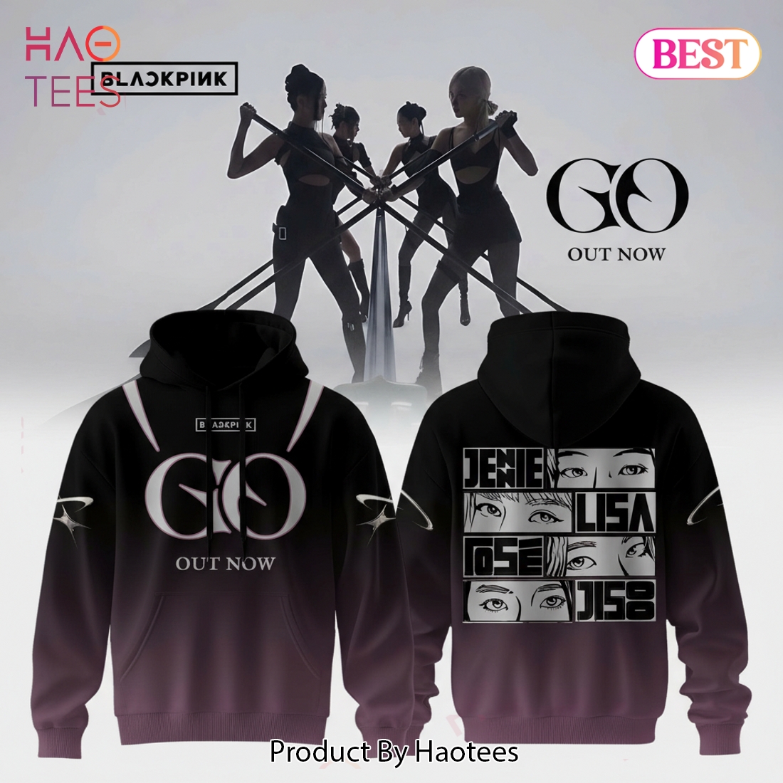BLACKPINK GO OUT NOW Ombre Member Eyes Graphic Hoodie BLACKPINK GO OUT NOW Ombre Member Eyes Graphic Hoodie