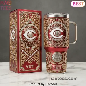 Cincinnati Reds YETI Luxury Diamond Gold Filigree National League Baseball Tumbler