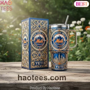 New York Mets YETI Luxury Gold Ornate Baseball Travel Tumbler New York Mets YETI Luxury Gold Ornate Baseball Travel Tumbler