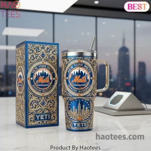 New York Mets YETI Luxury Gold Ornate Baseball Travel Tumbler