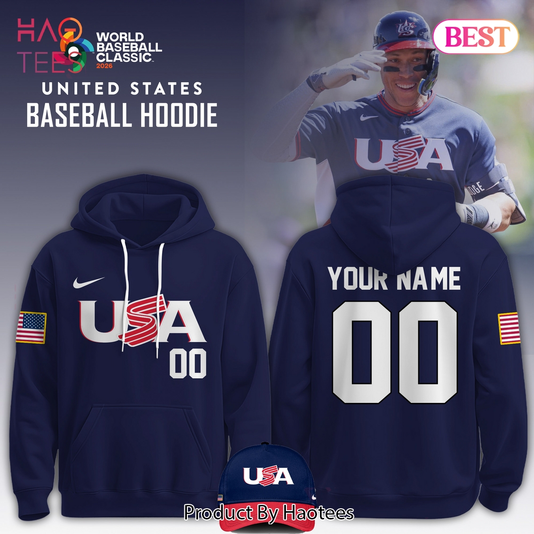 Personalized USA Baseball 2026 World Classic Hoodie - Blue Personalized USA Baseball 2026 World Classic Hoodie - Blue