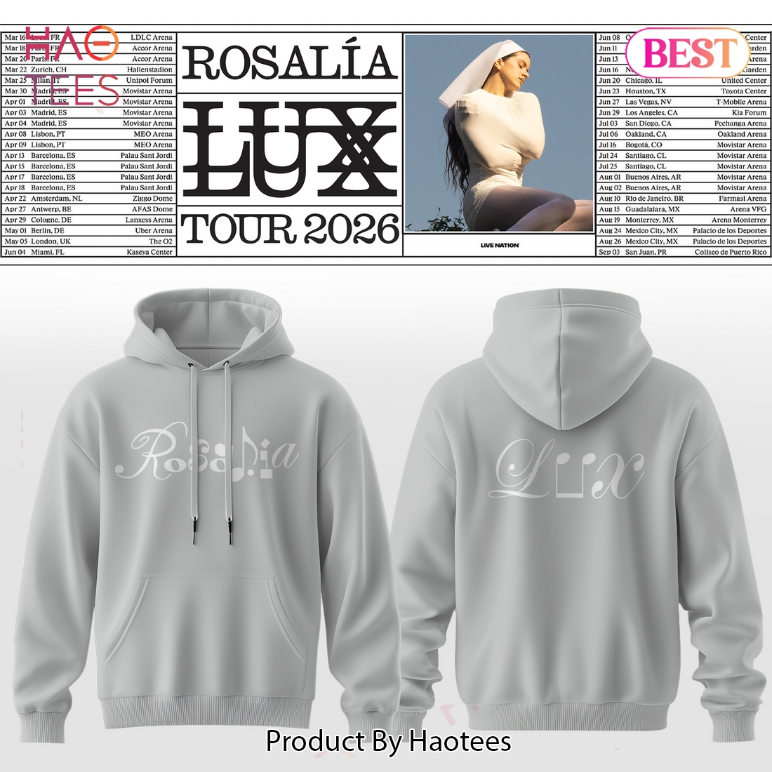 Rosalia - LUX Tour 2026 Hoodie - Grey Rosalia - LUX Tour 2026 Hoodie - Grey