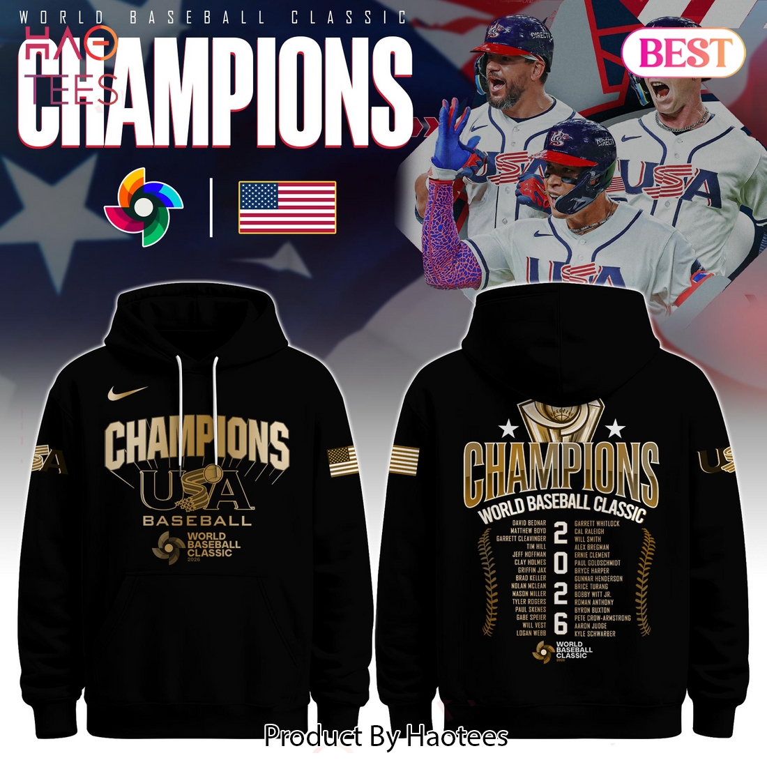 USA World Baseball Classic Champions Black Hoodie USA World Baseball Classic Champions Black Hoodie