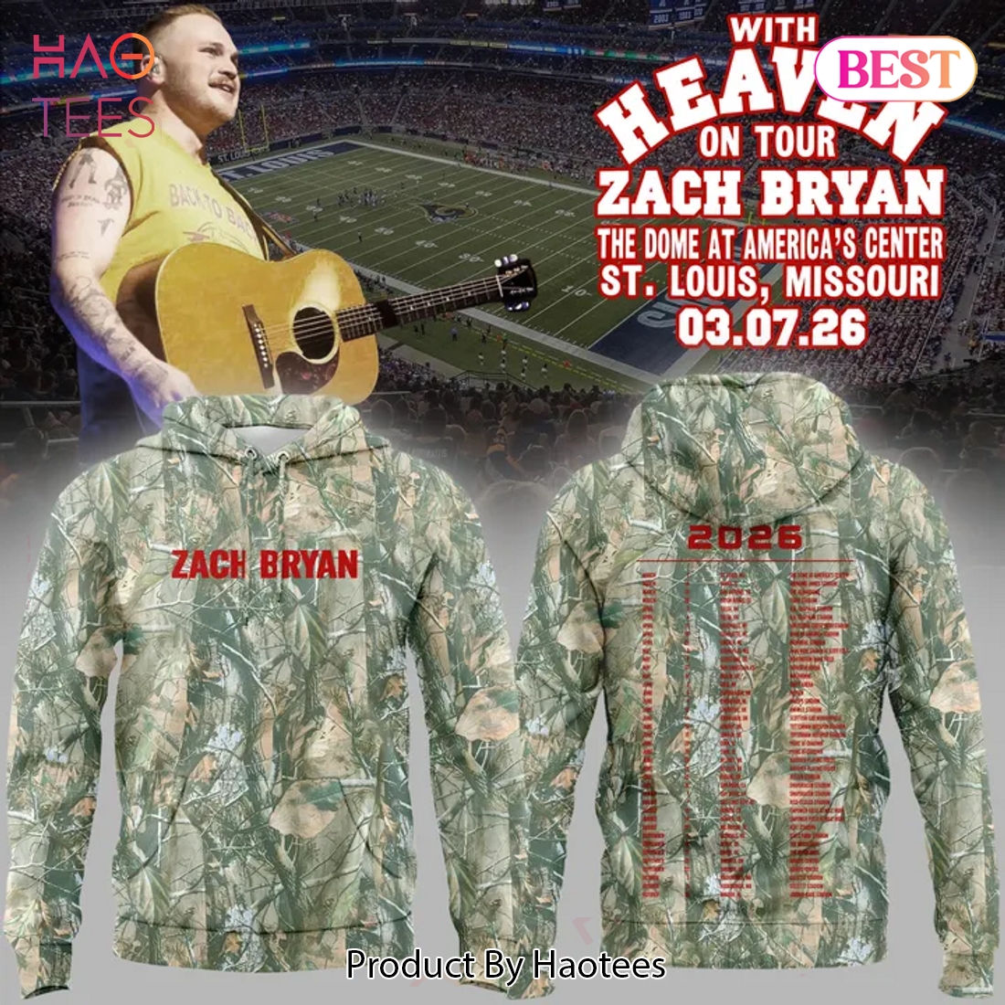 Zach Bryan Camo With Heaven On Tour Hoodie Zach Bryan Camo With Heaven On Tour Hoodie