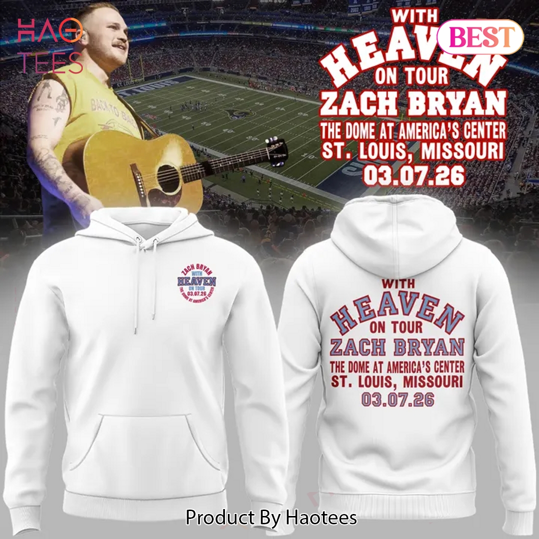 Zach Bryan Tour St. Louis 2026 White Hoodie Zach Bryan Tour St. Louis 2026 White Hoodie