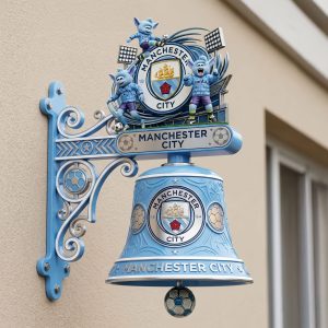 Manchester City Official Premium Sky Blue Mascots & Crest Wall Bell