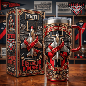 Essendon Bombers AFL Premium Heritage 40oz Insulated Tumbler With Handle