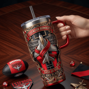 Essendon Bombers AFL Premium Heritage 40oz Insulated Tumbler With Handle
