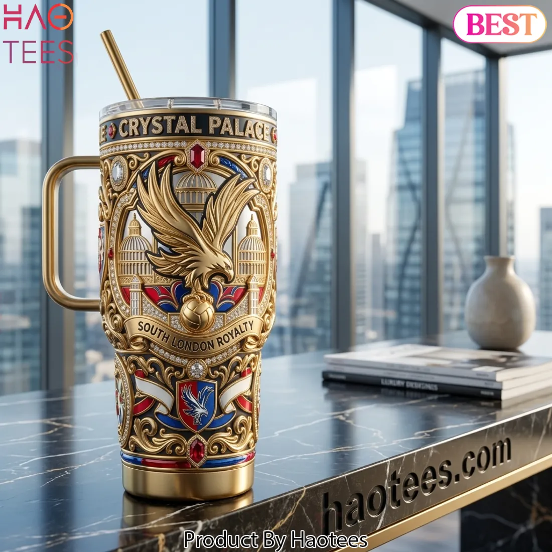 Crystal Palace South London Royalty Luxury Gold Embellished 40oz Tumbler with Handle