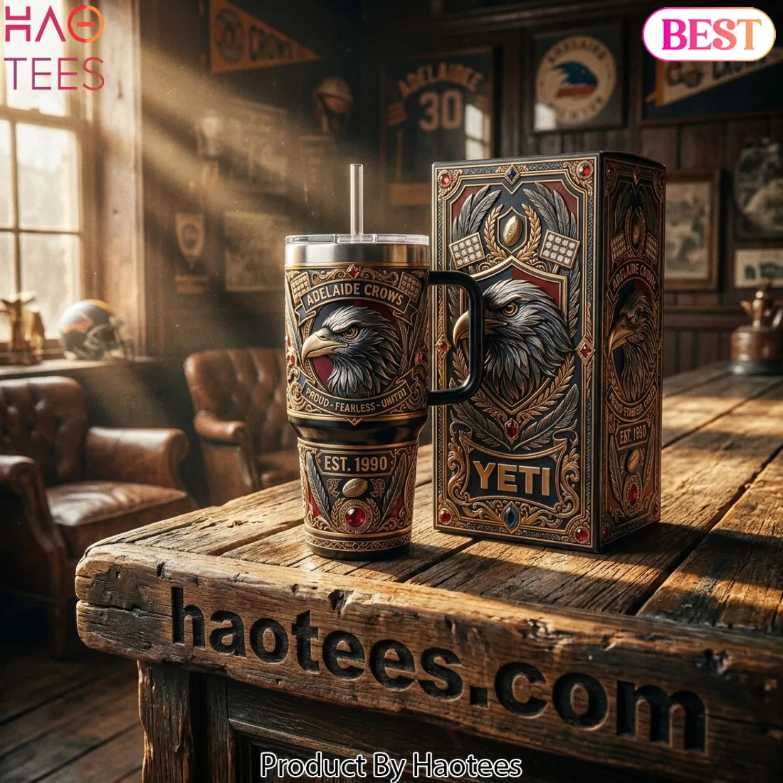 Adelaide Crows Proud Fearless United Est 1990 Ornate Eagle Design 40oz Tumbler With Handle Adelaide Crows Proud Fearless United Est 1990 Ornate Eagle Design 40oz Tumbler With Handle