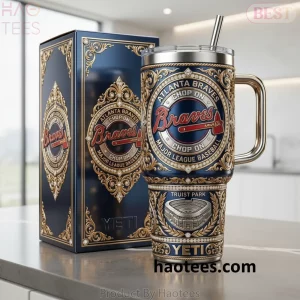 Atlanta Braves Luxury Gold Diamond 40 oz Insulated YETI Tumbler with Lid and Handle