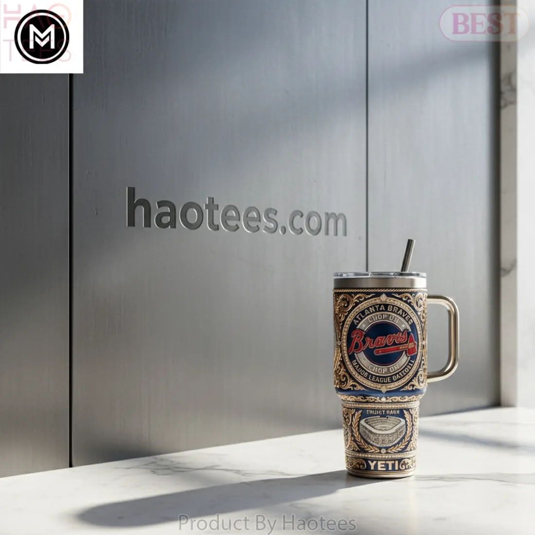 Atlanta Braves Luxury Gold Embellished 40oz YETI Tumbler
