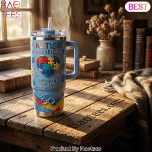 Autism Awareness Puzzle Heart 3D Design Handled Tumbler