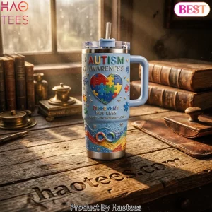 Autism Awareness Puzzle Heart 3D Design Handled Tumbler