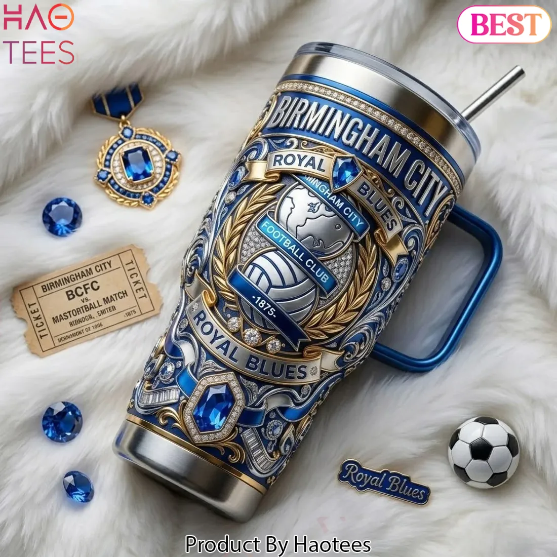 Birmingham City Royal Blues Luxury Gemstone 40oz Tumbler With Handle Birmingham City Royal Blues Luxury Gemstone 40oz Tumbler With Handle