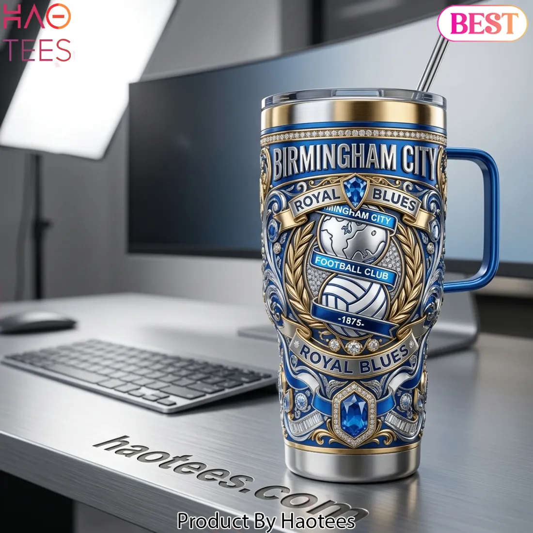 Birmingham City Royal Blues Luxury Gemstone 40oz Tumbler With Handle