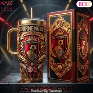 Bournemouth FC Cherries Elite Luxury Gold 3D Tumbler With Handle