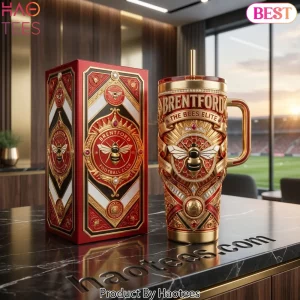 Brentford FC The Bees Elite Luxury Gold Diamond Design 40oz Tumbler With Handle