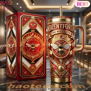 Brentford FC The Bees Elite Luxury Gold Diamond Design 40oz Tumbler With Handle