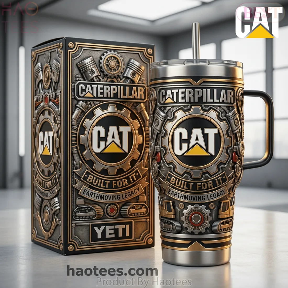 Caterpillar CAT Built For It Premium Embossed Earthmoving Legacy Tumbler