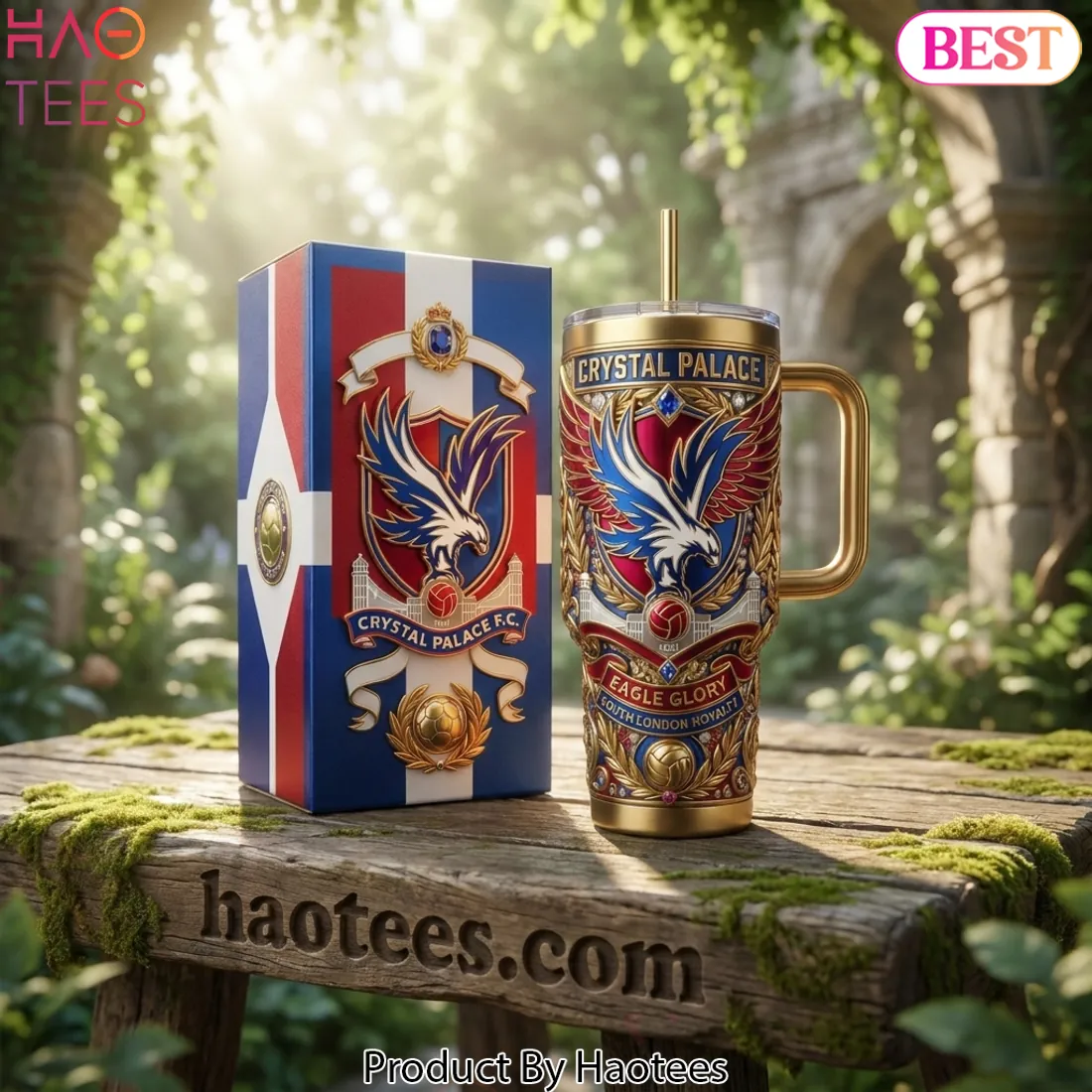 Crystal Palace FC Premium Gold 3D Eagle Glory 40oz Tumbler With Handle