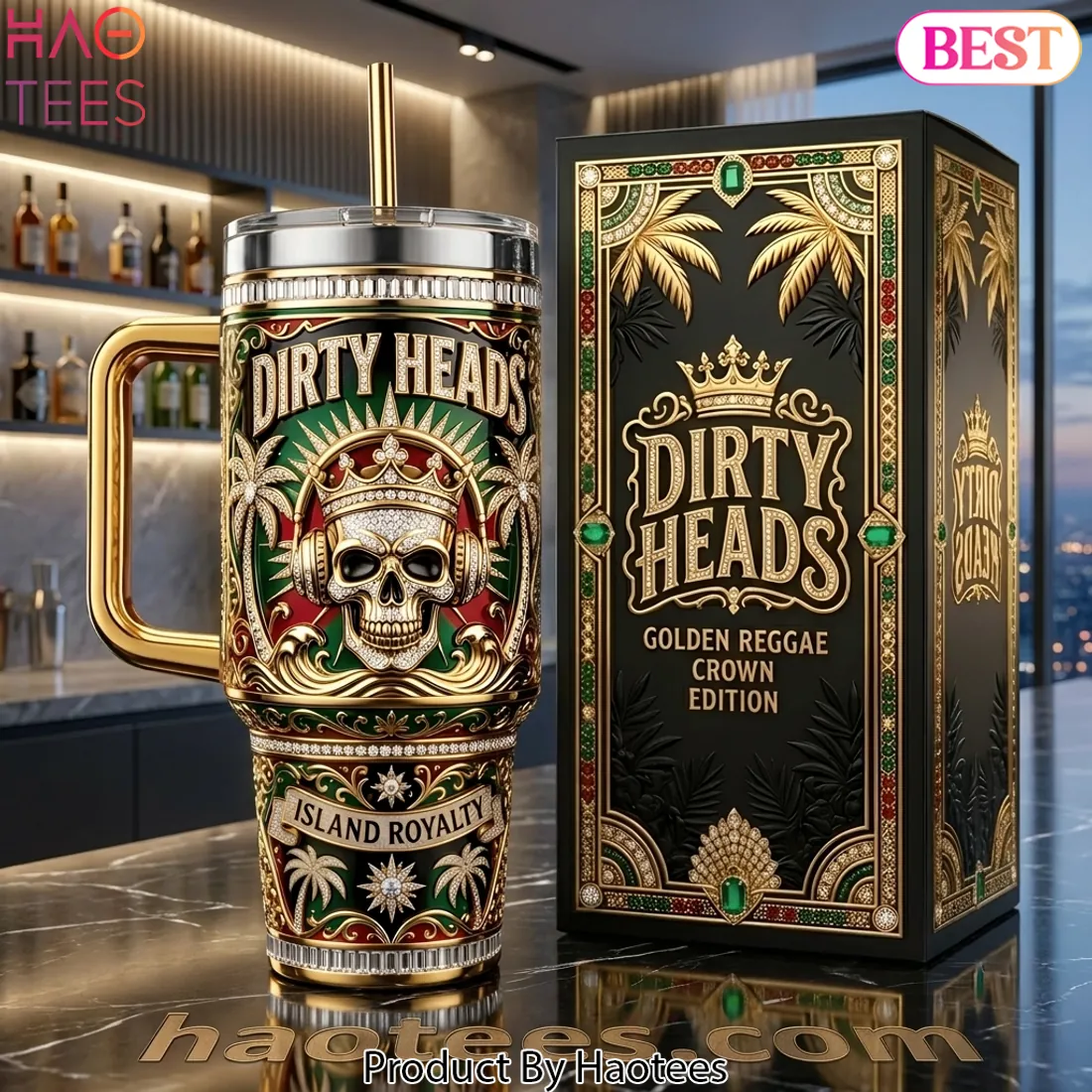 Dirty Heads Golden Reggae Crown Edition Skull Tumbler with Handle Dirty Heads Golden Reggae Crown Edition Skull Tumbler with Handle
